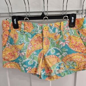 Lilly Pulitzer Walsh Pop Goes The Lemur Yellow Turquoise Paisley Shorts Size 6